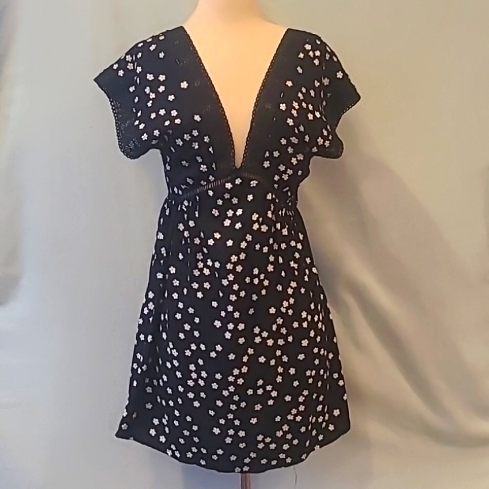 Urban Outfitters black dress w/ small white flowers szS NWT